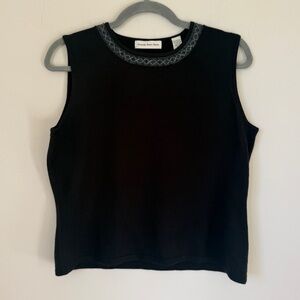 Vintage 90s Amanda Smith Petite Black Knit Sleeveless Sweater Top Beaded Size PL
